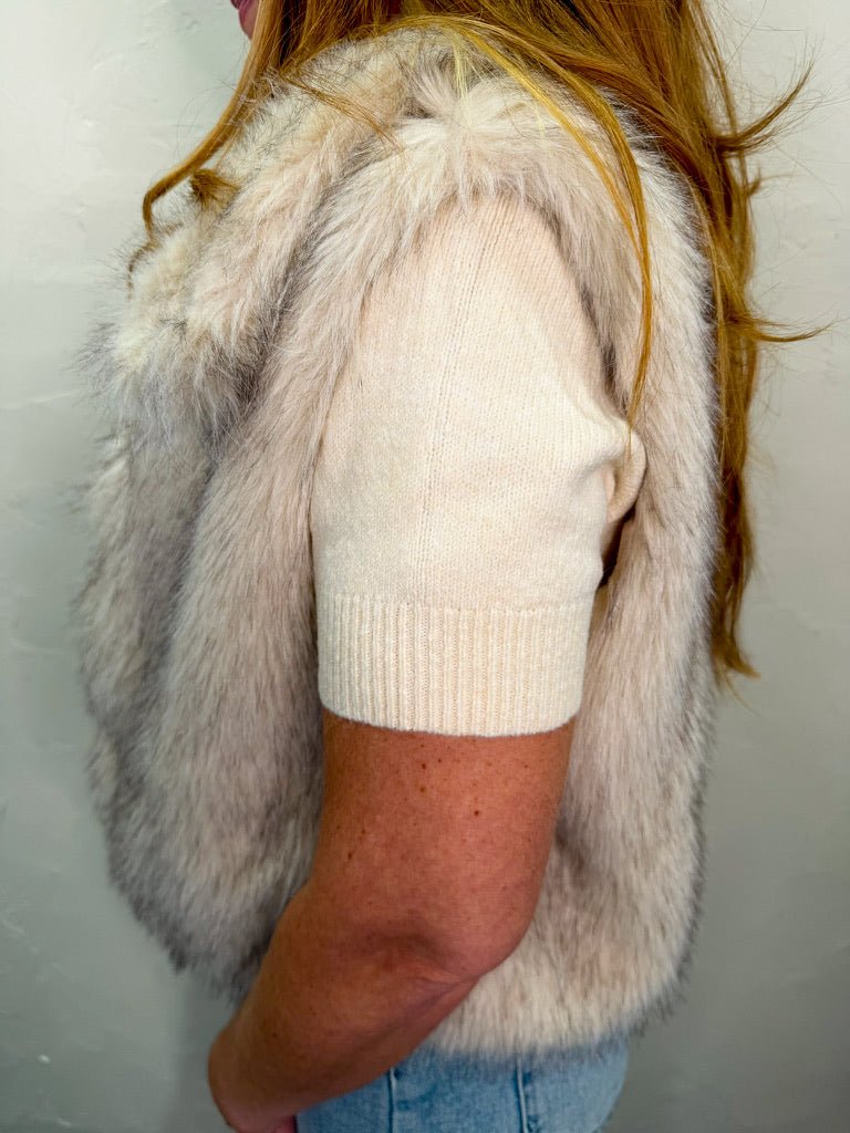 Night Owl Faux Fur Vest - Ivory - Revel Boutique