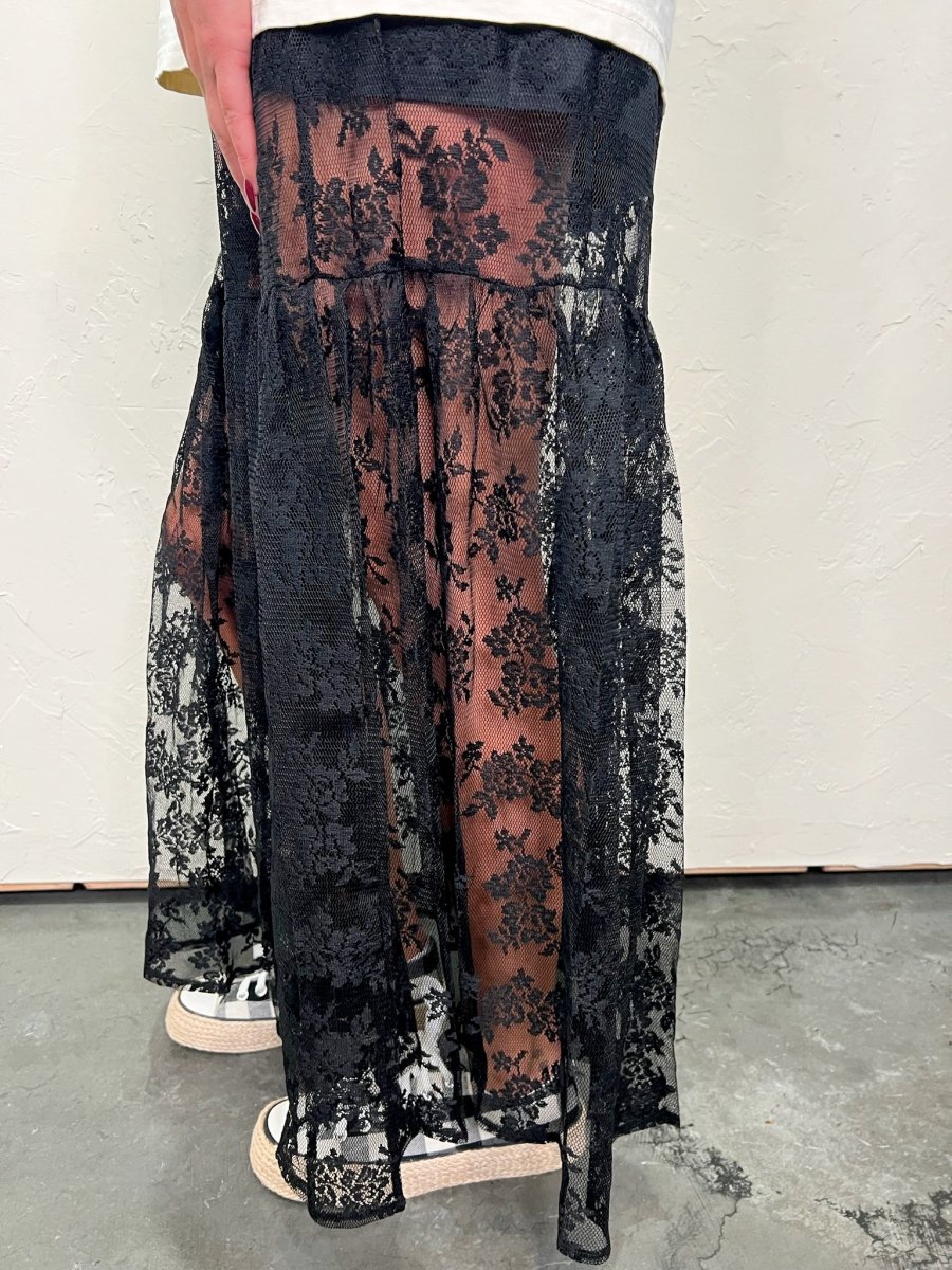 Paris Lace Midi Skirt - Black - Revel Boutique