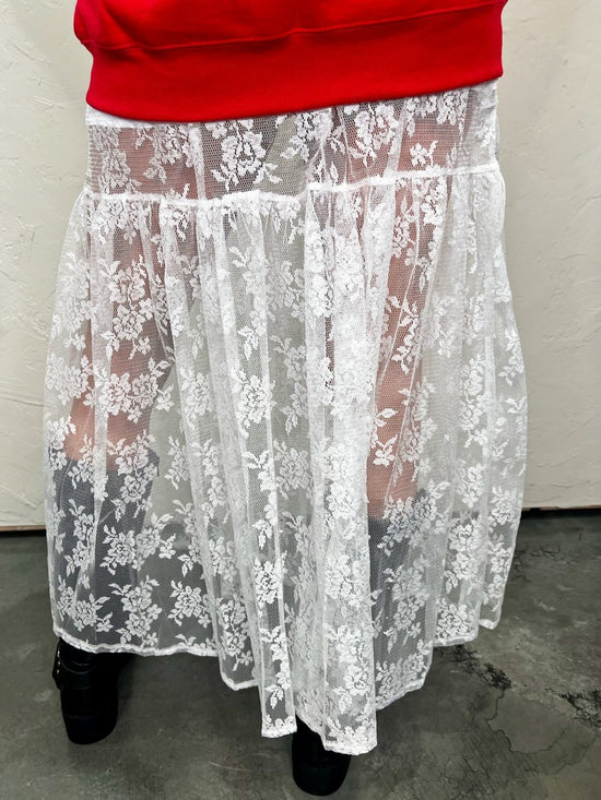 Paris Lace Midi Skirt - White - Revel Boutique