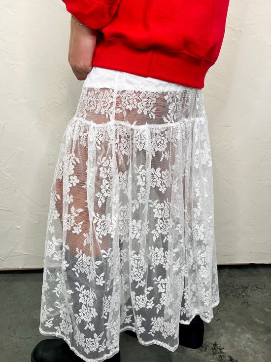 Paris Lace Midi Skirt - White - Revel Boutique