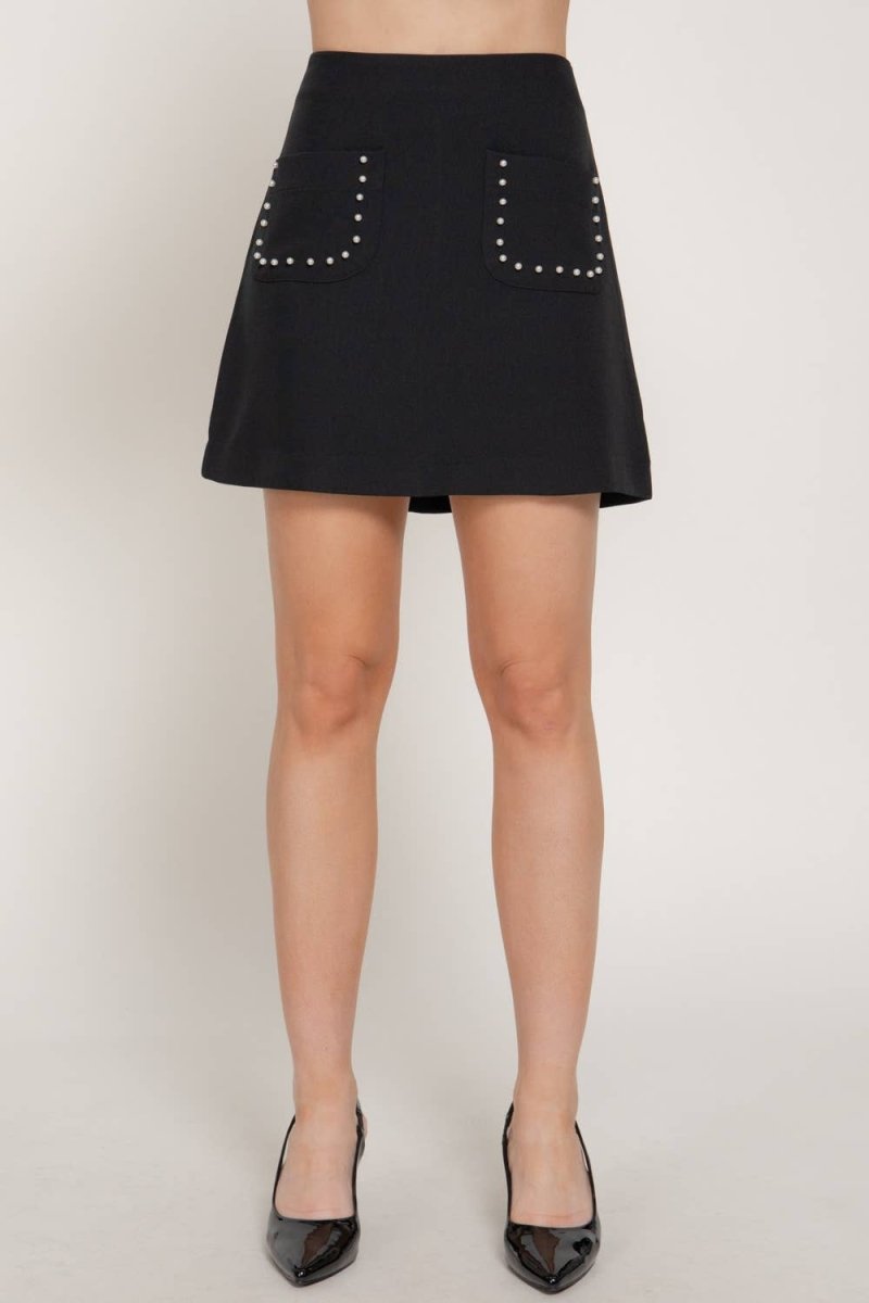 Pearl Trim Mini Skirt: Black - Revel Boutique