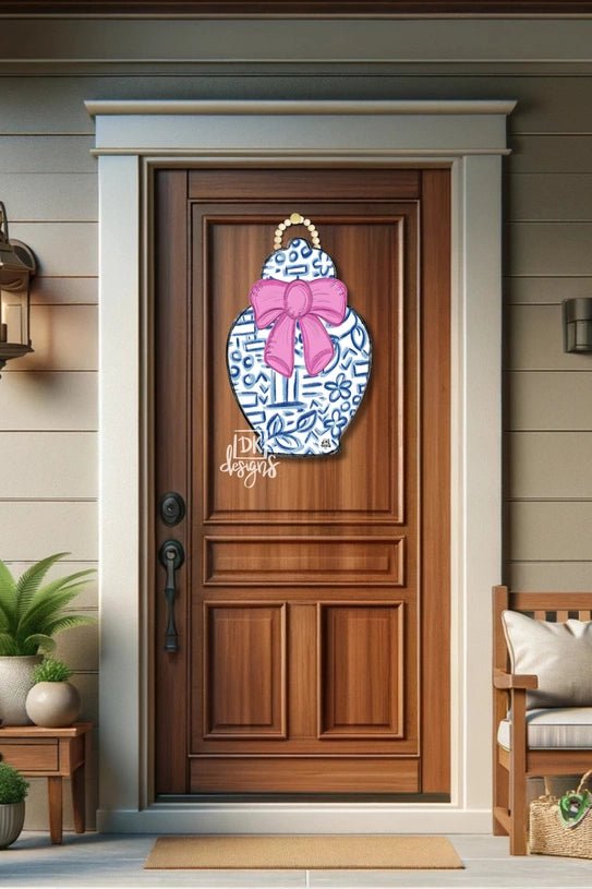 Pink Bow Chinoiserie Jar Large Door Hanger - Revel Boutique