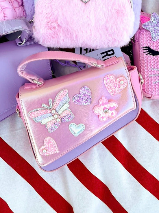 Pink Butterfly Angled Flap Bag - Revel Boutique