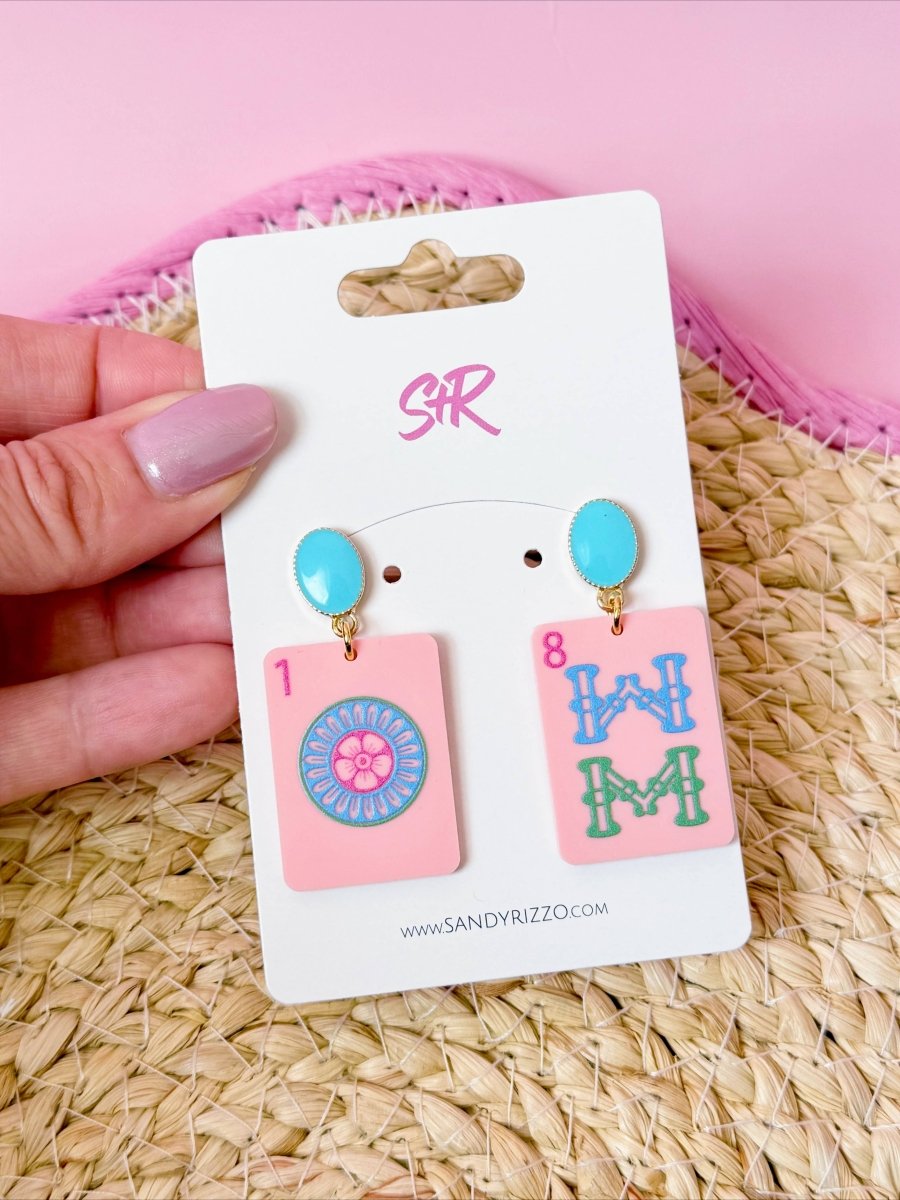 Pink Mahjong Acrylic Dangle Earring - Revel Boutique