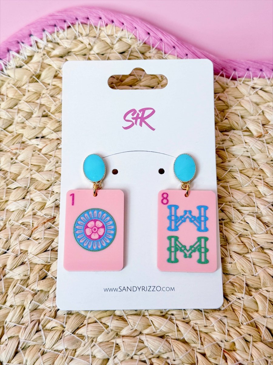 Pink Mahjong Acrylic Dangle Earring - Revel Boutique