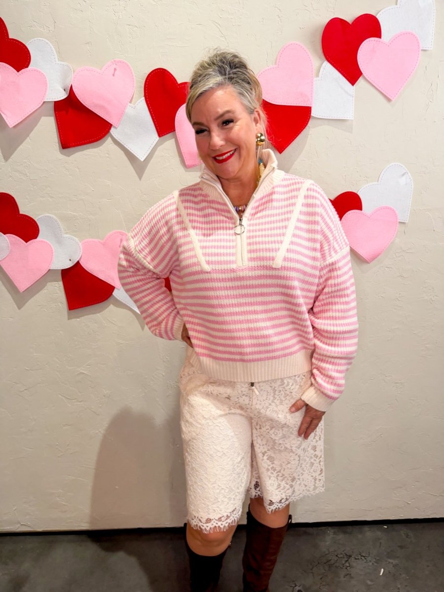 Pink Skies Striped 1/4 Zip Sweater - Revel Boutique