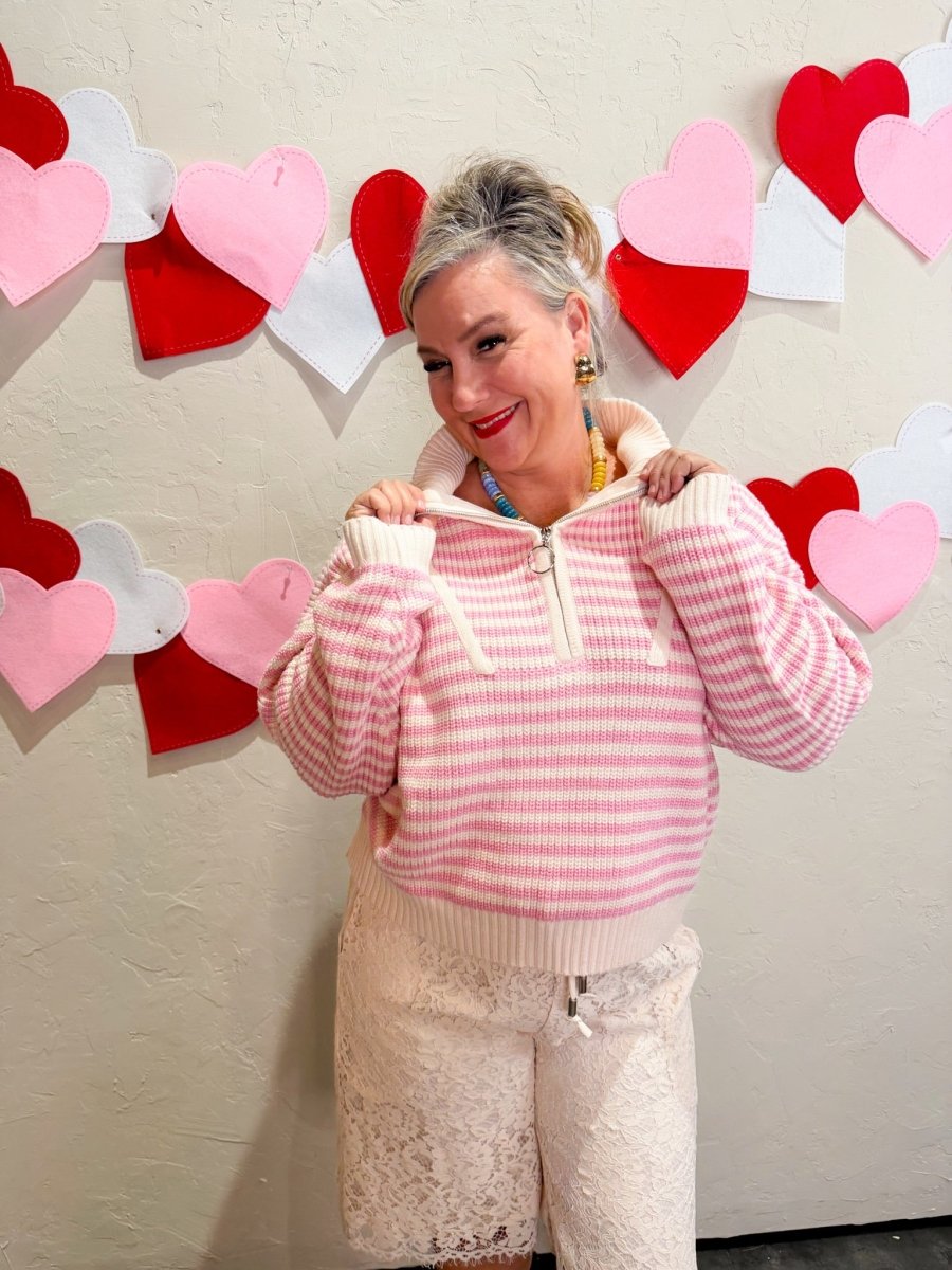Pink Skies Striped 1/4 Zip Sweater - Revel Boutique