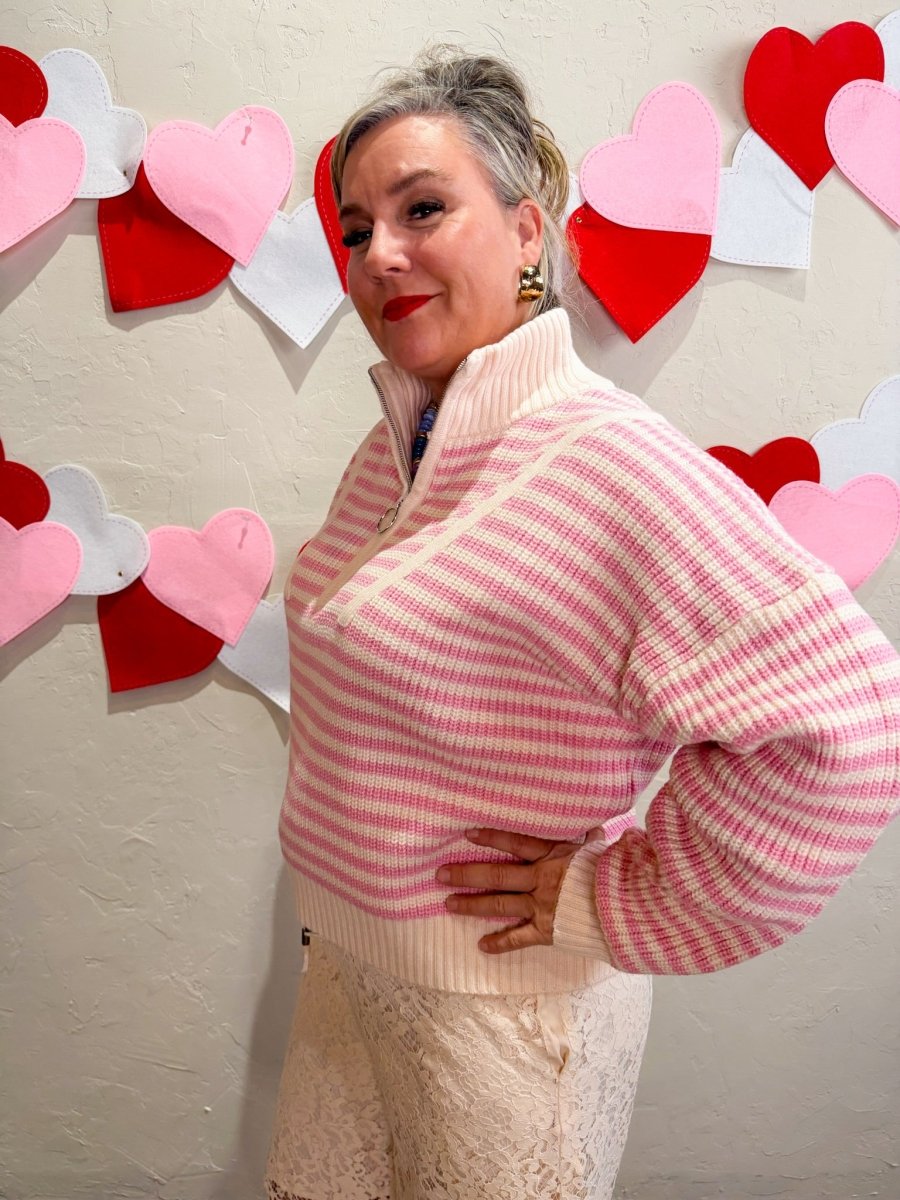 Pink Skies Striped 1/4 Zip Sweater - Revel Boutique