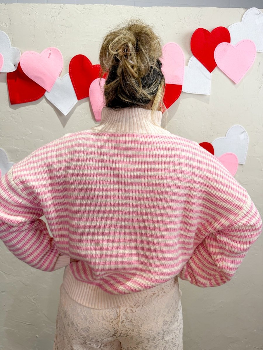 Pink Skies Striped 1/4 Zip Sweater - Revel Boutique