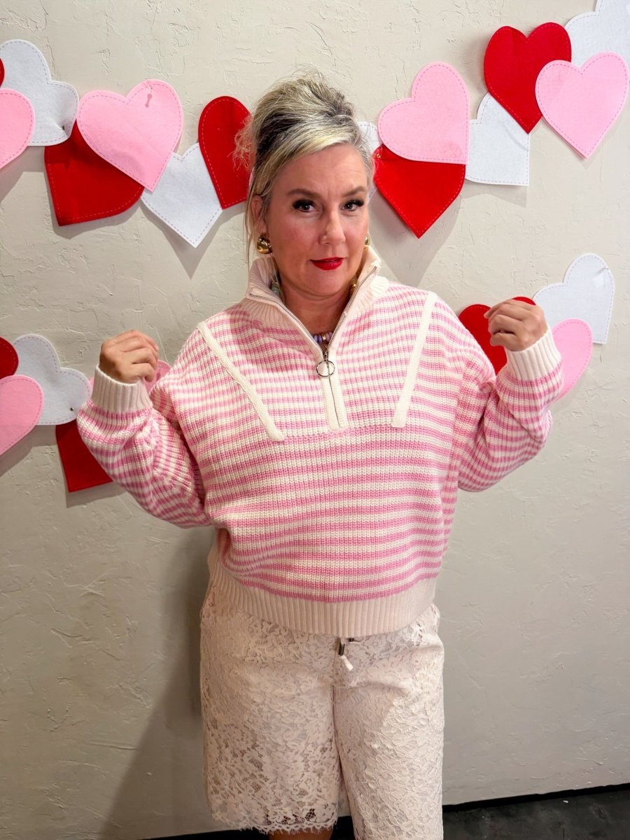 Pink Skies Striped 1/4 Zip Sweater - Revel Boutique