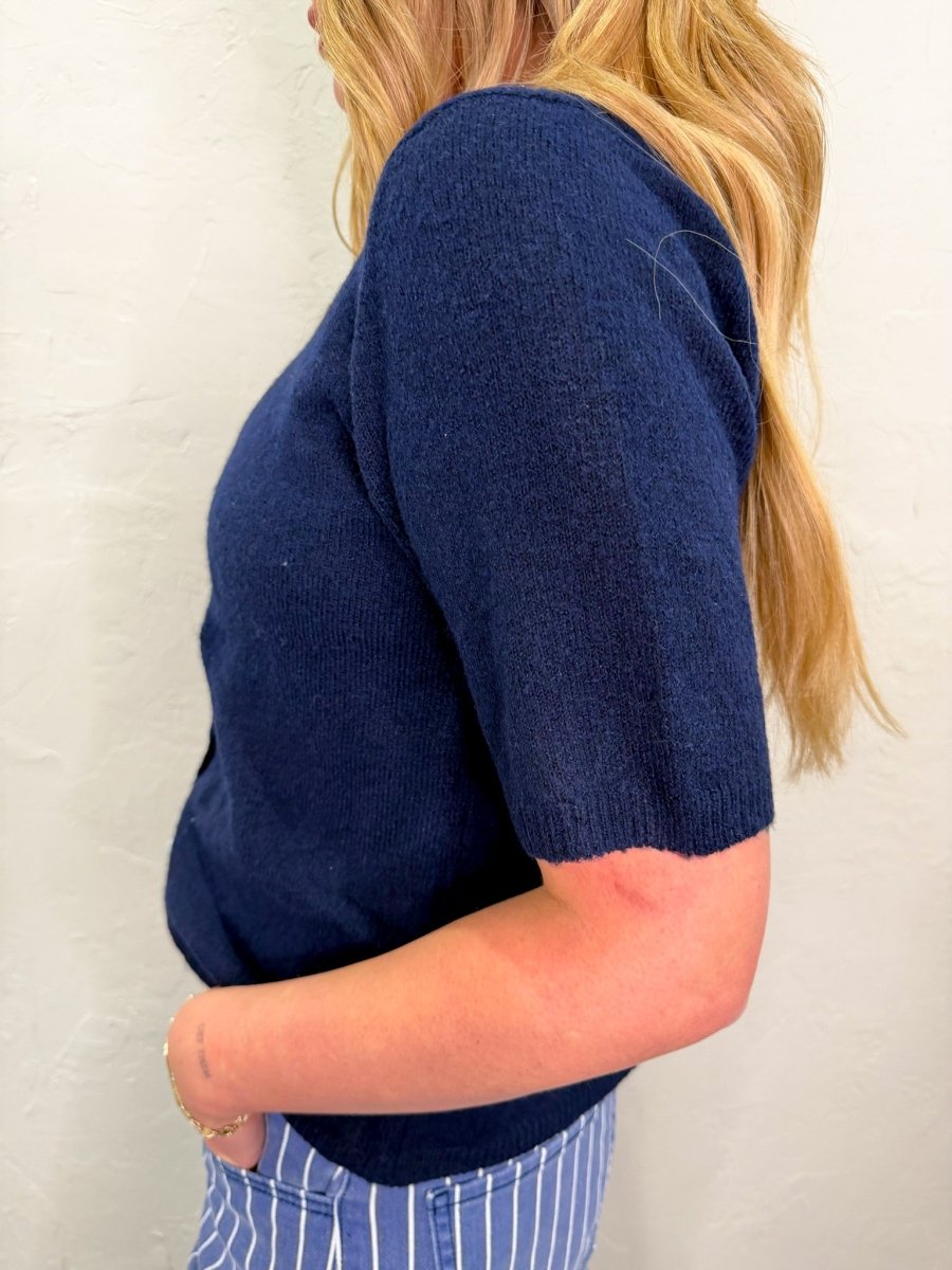 Polly Short Sleeve Cardi - Navy - Revel Boutique