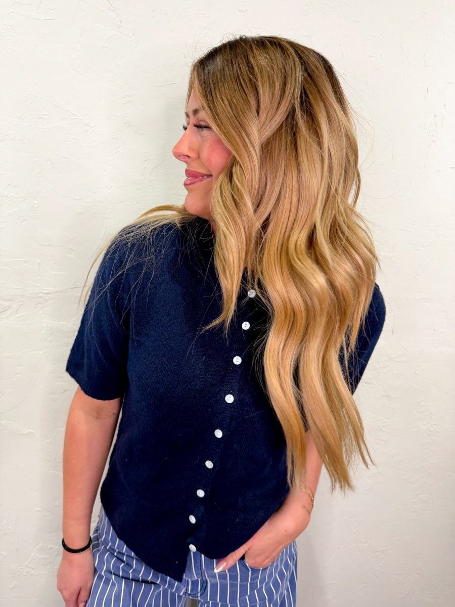 Polly Short Sleeve Cardi - Navy - Revel Boutique