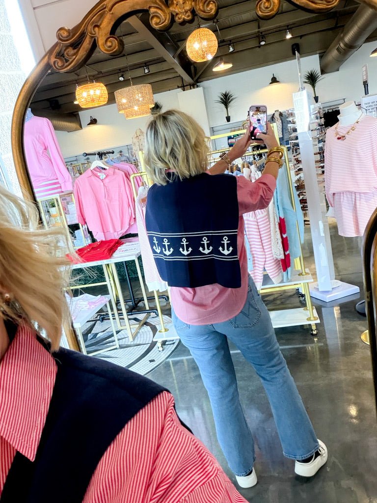 Prep Sweater Wrap - Navy Anchors - Revel Boutique