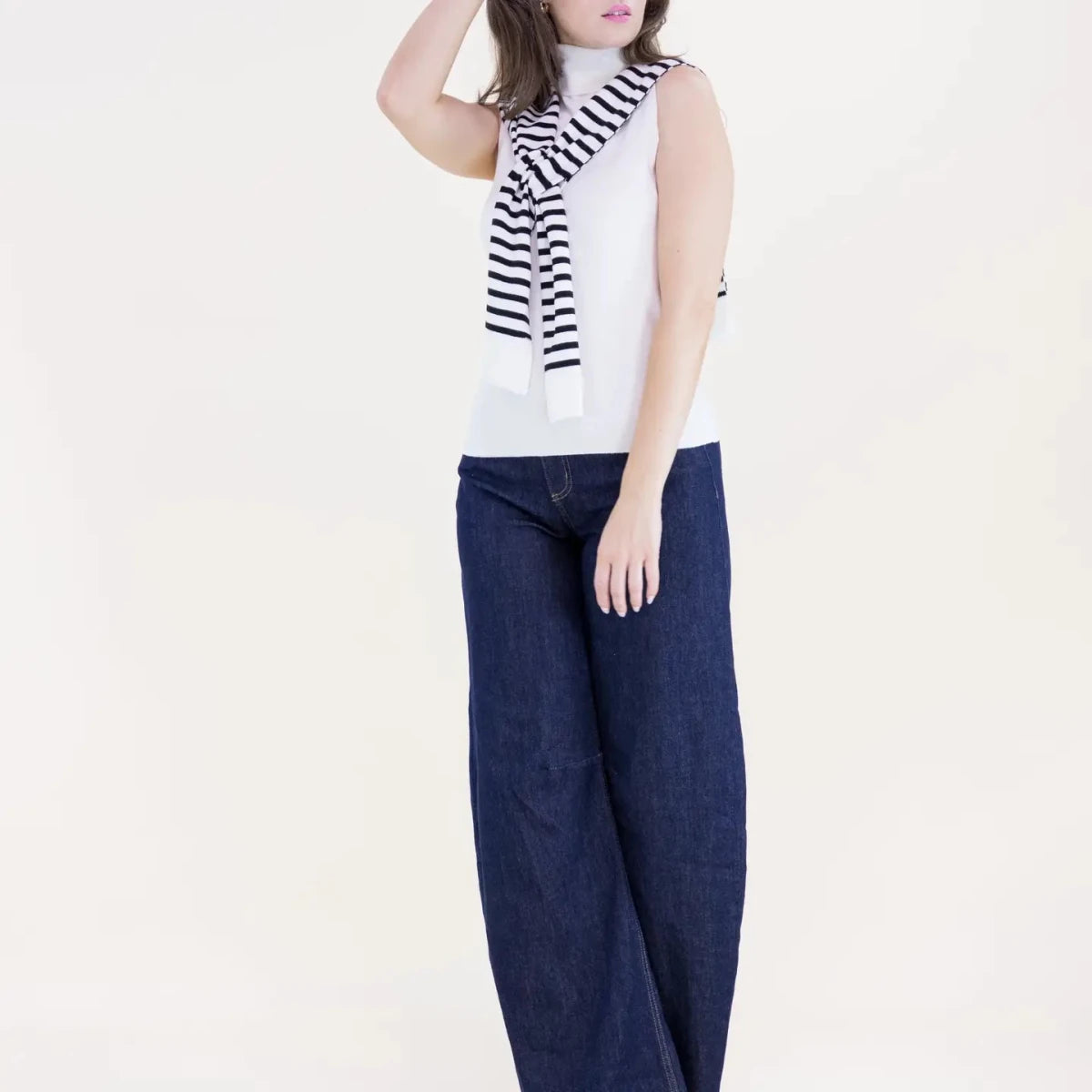 Preppy Mock Sweater Wrap-Black & White - Revel Boutique