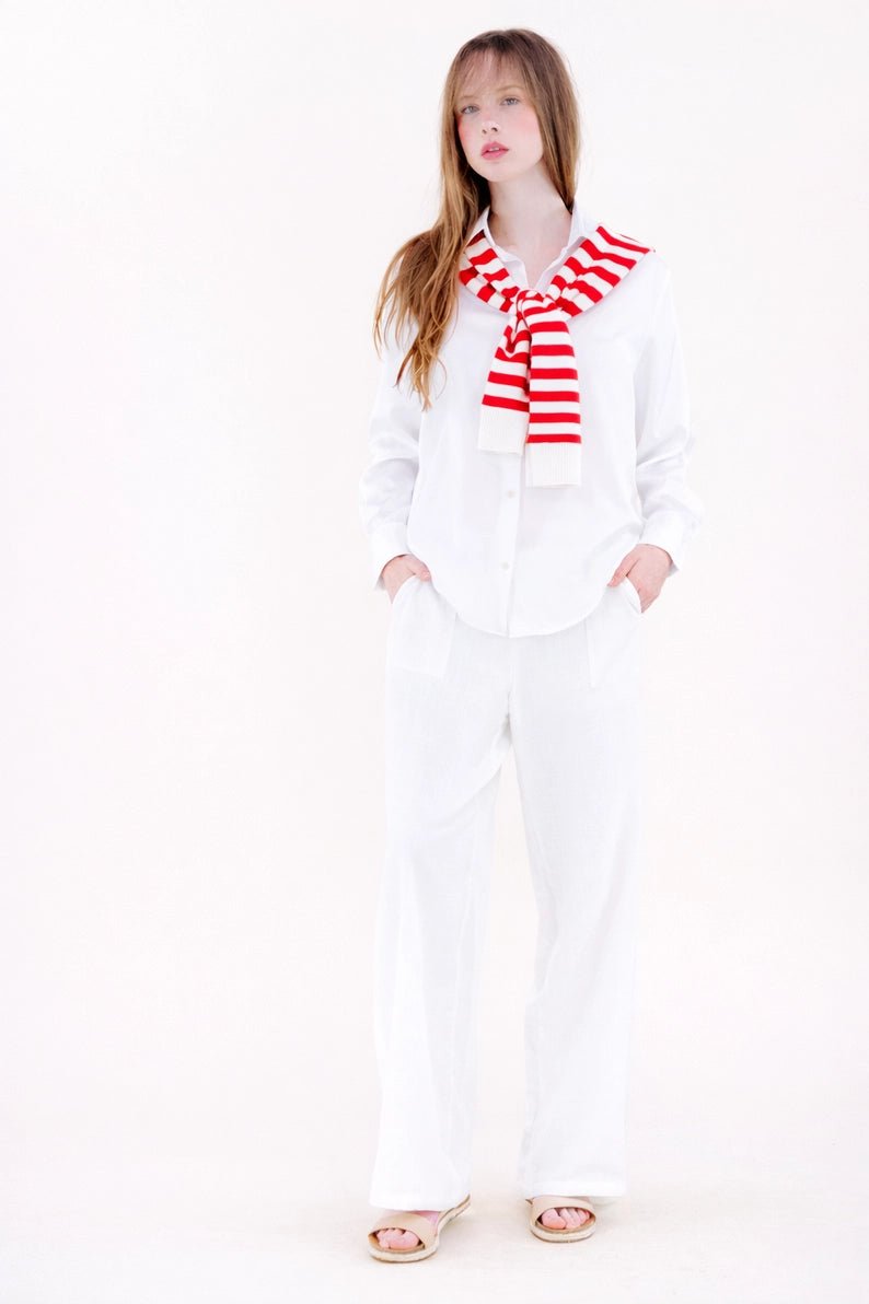 Preppy Mock Sweater Wrap-Red & White - Revel Boutique