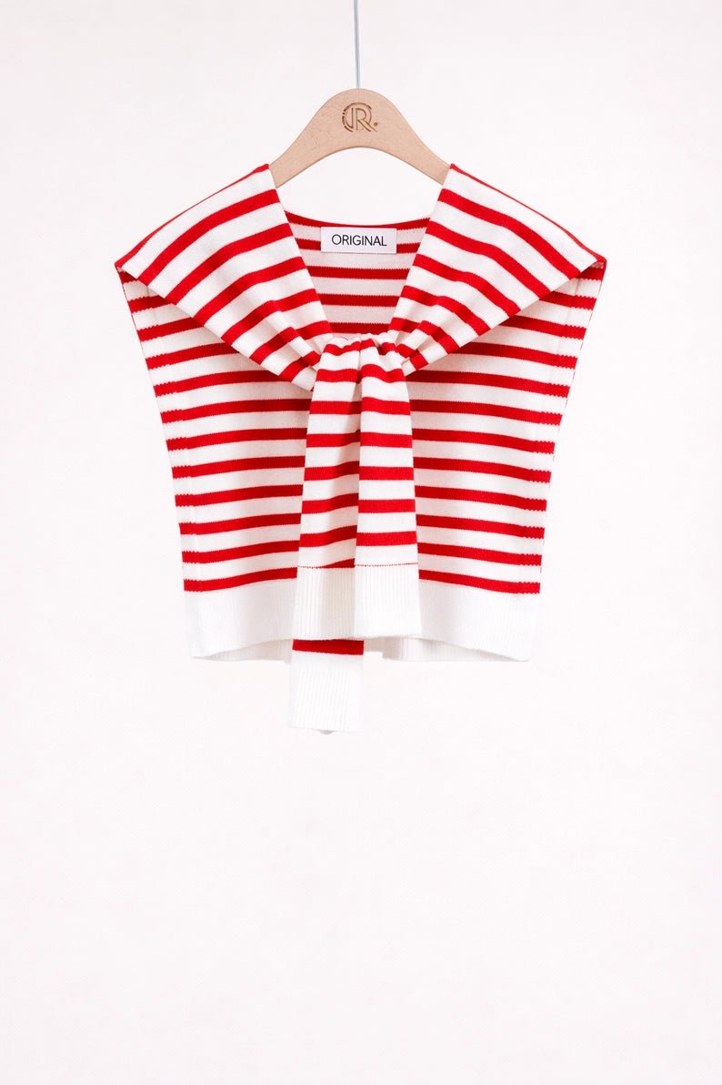 Preppy Mock Sweater Wrap-Red & White - Revel Boutique