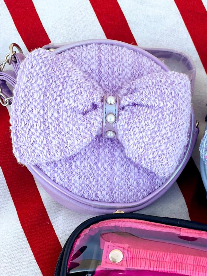 Purple Tweed Bow Round Crossbody - Revel Boutique