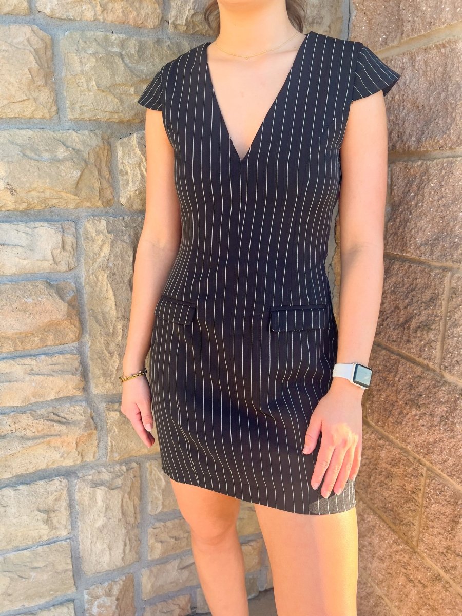Raquel Pinstripe Mini Dress - Revel Boutique