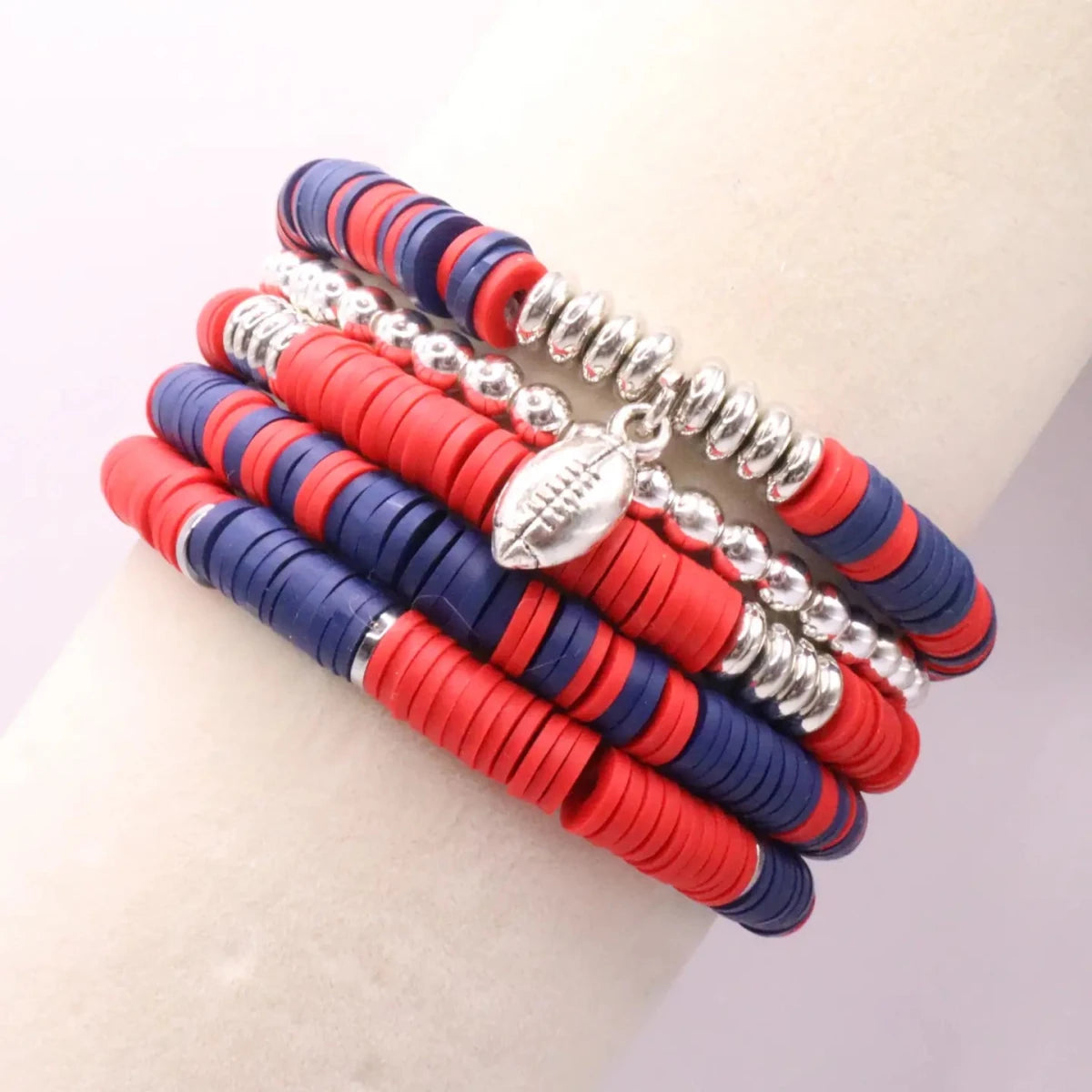 Red and Blue Game Day Heishi Bead Bracelet Stack - Revel Boutique