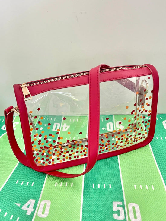Red + Gold Confetti Clear Bag - Revel Boutique