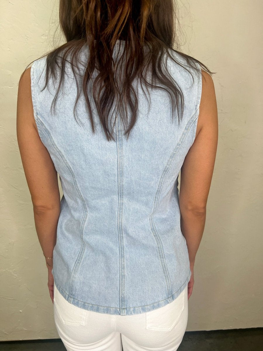 Rhett Button Front Vest - Lt Denim - Revel Boutique