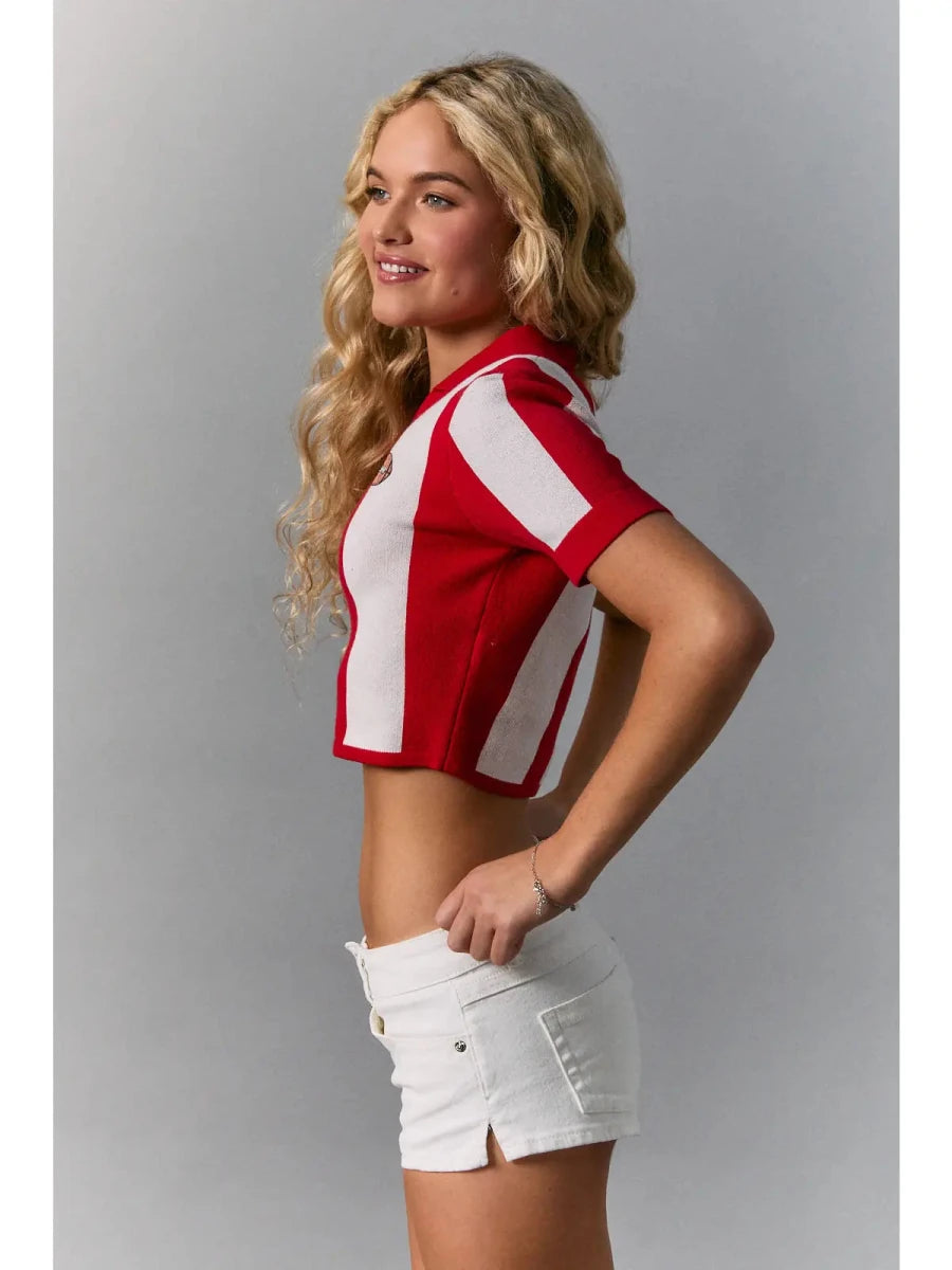 Rugby Crop Sweater -Red - Revel Boutique
