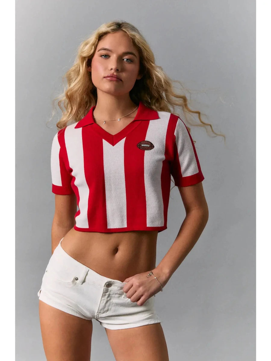 Rugby Crop Sweater -Red - Revel Boutique