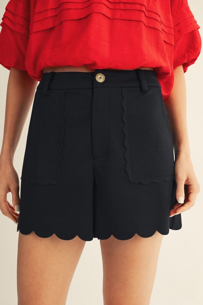 Scallop High Waist Shorts - Black - Revel Boutique