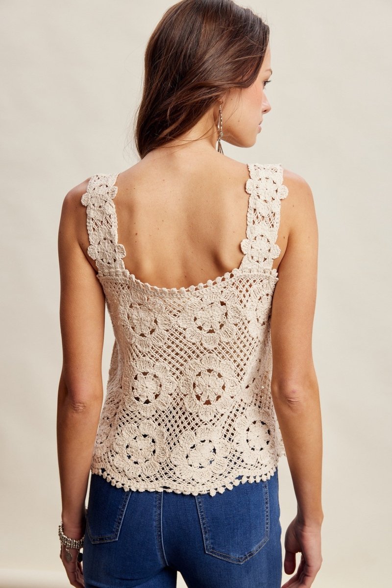 Square Neck Crochet Tank - Ecru - Revel Boutique