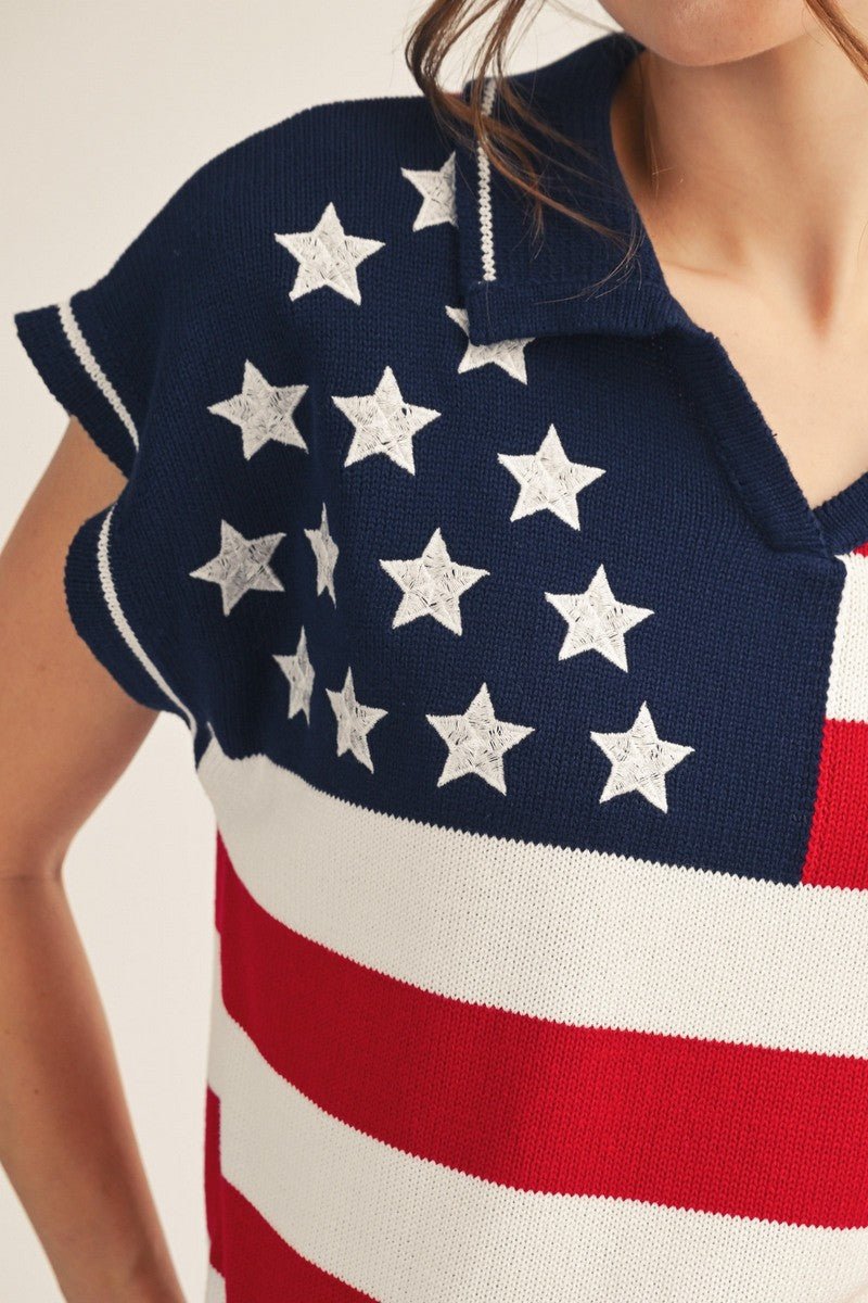 Star Embroidery American Flag Sweater - Revel Boutique