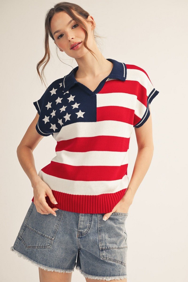 Star Embroidery American Flag Sweater - Revel Boutique