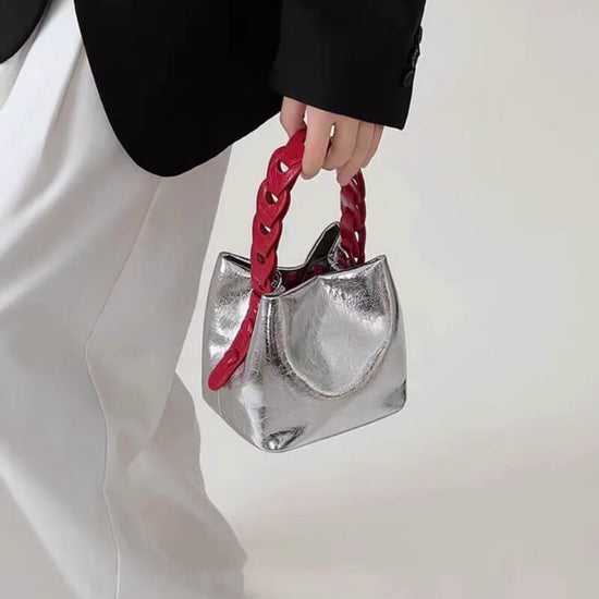 Star Power Bucket Bag - Silver/Red - Revel Boutique