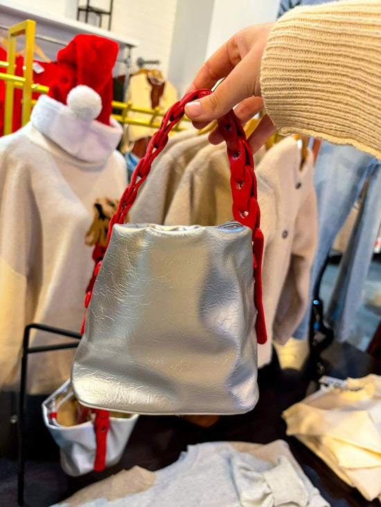 Star Power Bucket Bag - Silver/Red - Revel Boutique