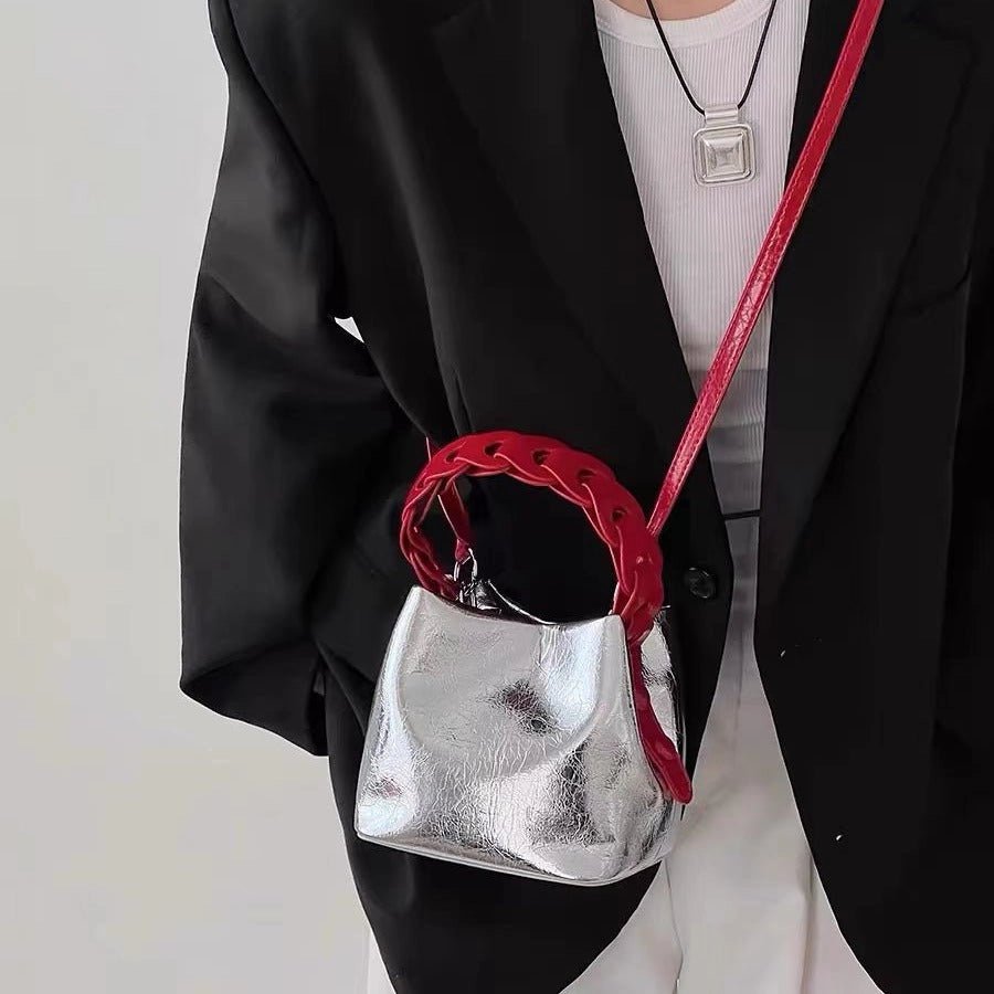 Star Power Bucket Bag - Silver/Red - Revel Boutique