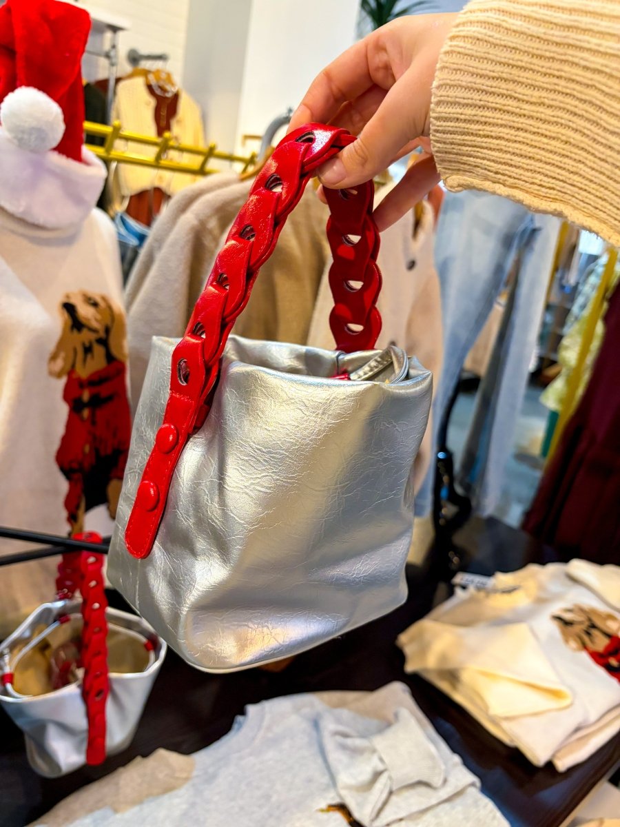 Star Power Bucket Bag - Silver/Red - Revel Boutique