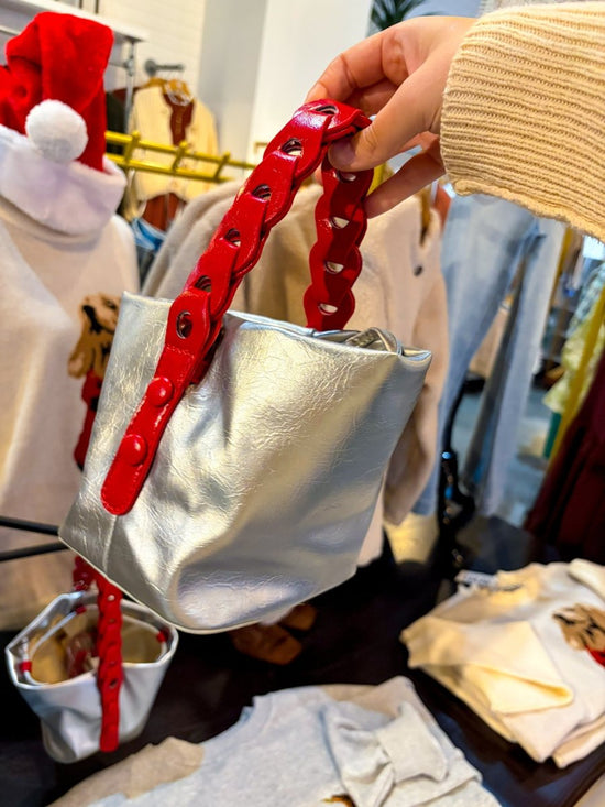 Star Power Bucket Bag - Silver/Red - Revel Boutique