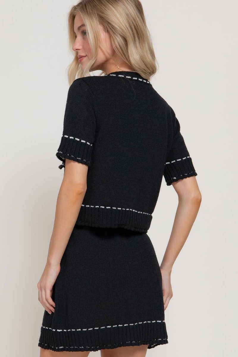 Stitched Sweater Cardigan: Black - Revel Boutique