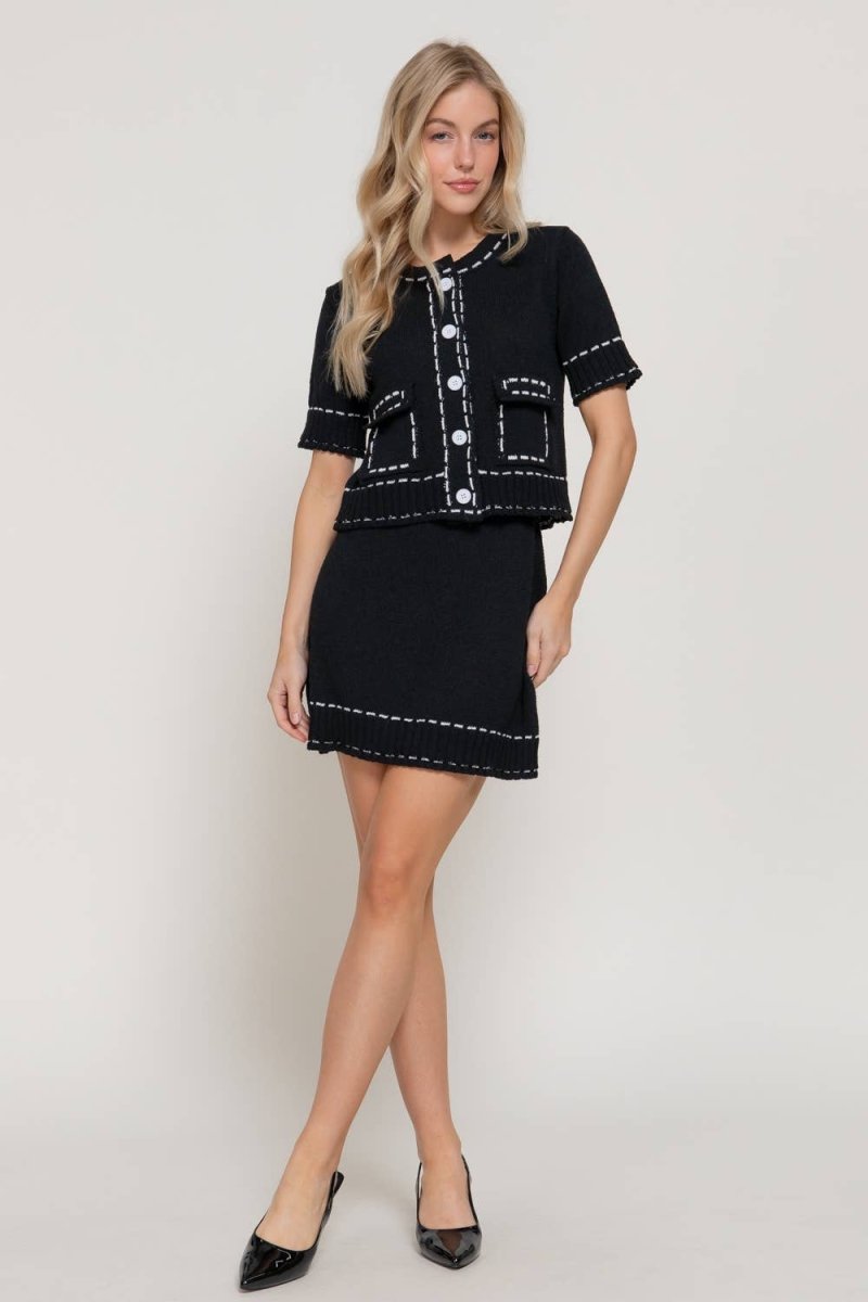 Stitched Sweater Cardigan: Black - Revel Boutique