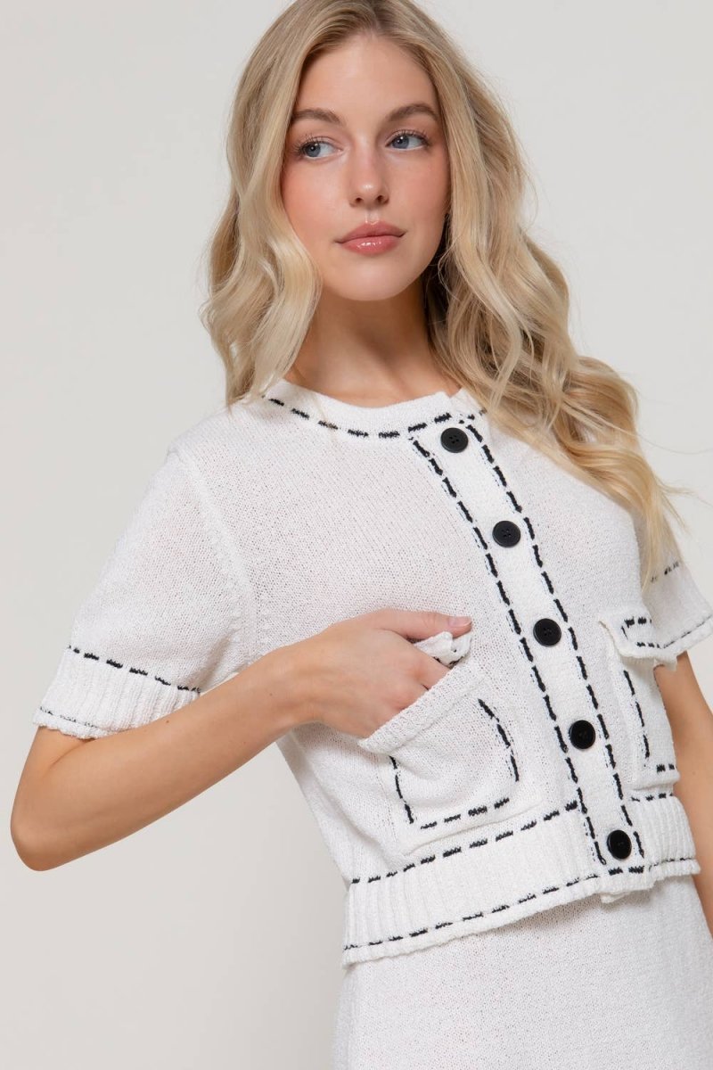 Stitched Sweater Cardigan: Large - Revel Boutique