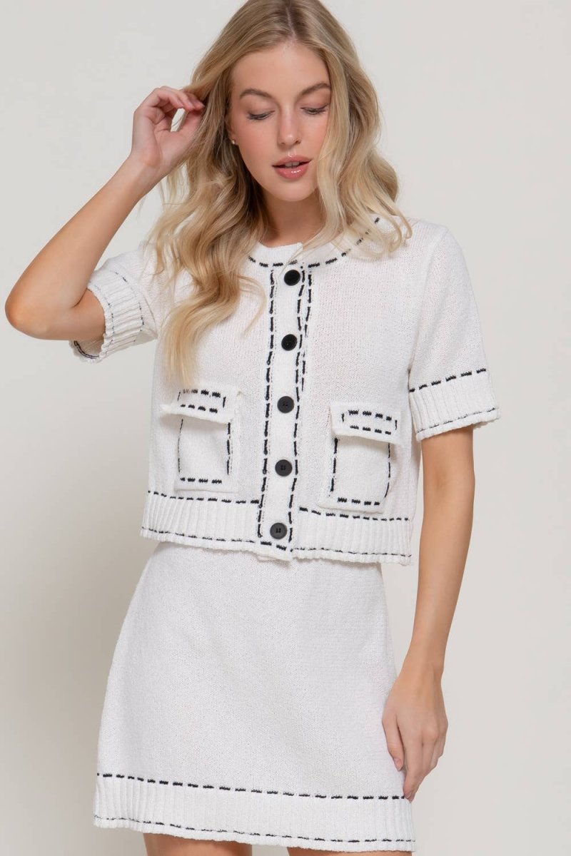 Stitched Sweater Cardigan: Large - Revel Boutique