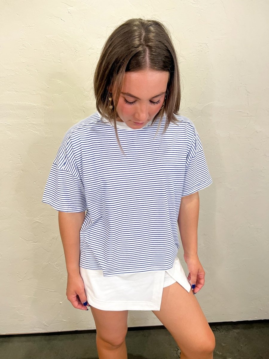 Streamline Stripe Top - Blue - Revel Boutique