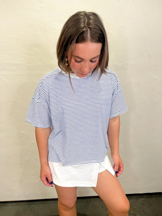 Streamline Stripe Top - Blue - Revel Boutique