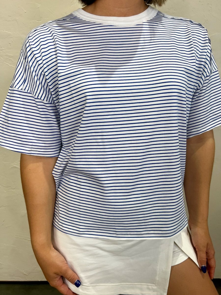 Streamline Stripe Top - Blue - Revel Boutique