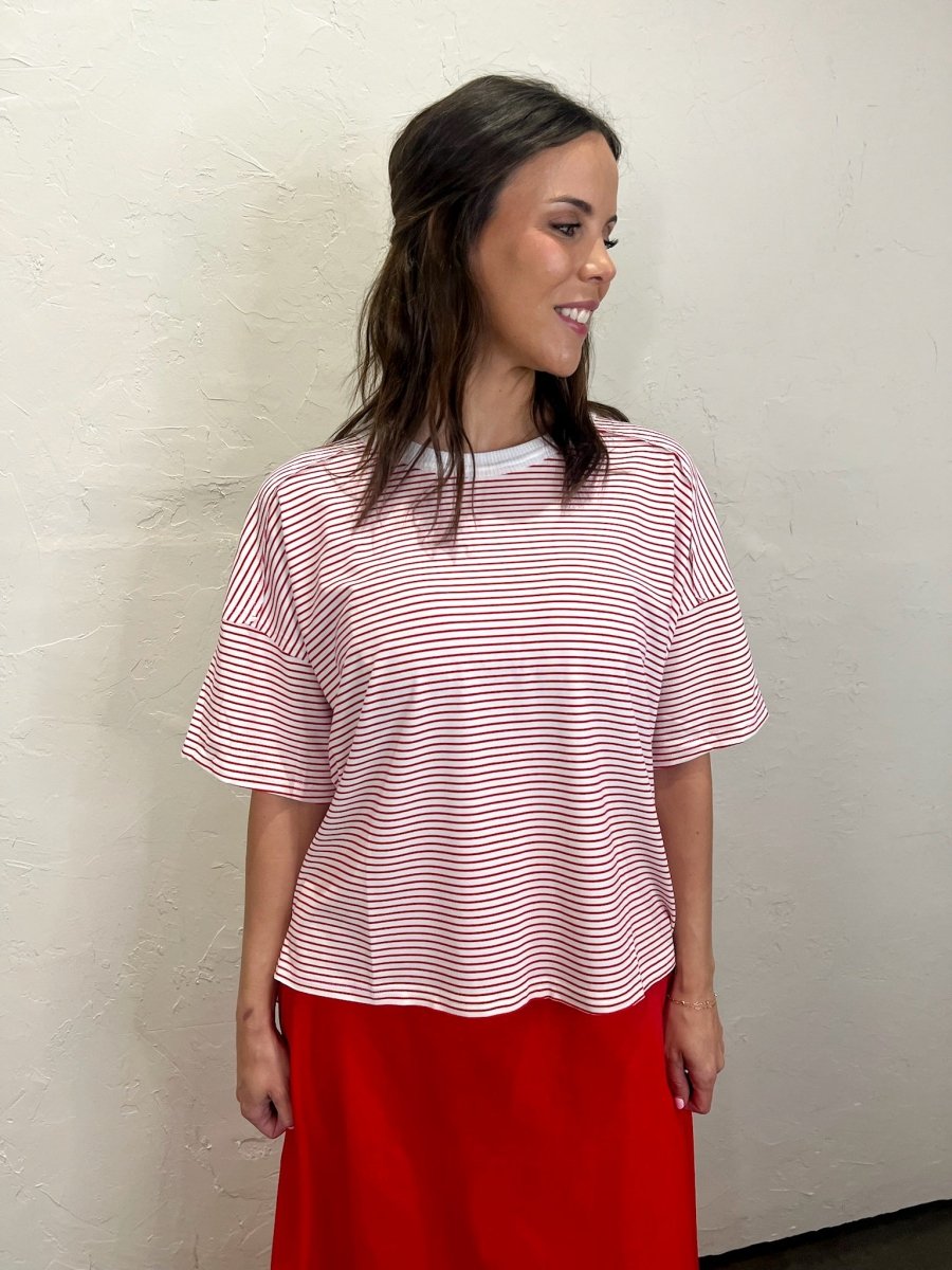 Streamline Stripe Top - Red - Revel Boutique