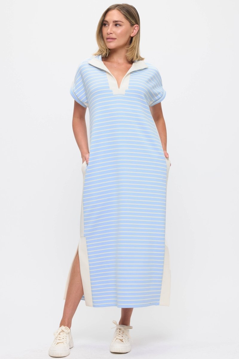 Striped Maxi Dress: Blue - Revel Boutique