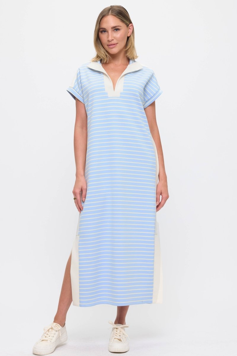 Striped Maxi Dress: Blue - Revel Boutique