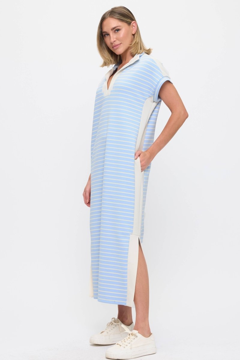 Striped Maxi Dress: Blue - Revel Boutique