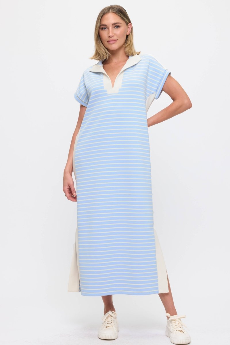 Striped Maxi Dress: Blue - Revel Boutique