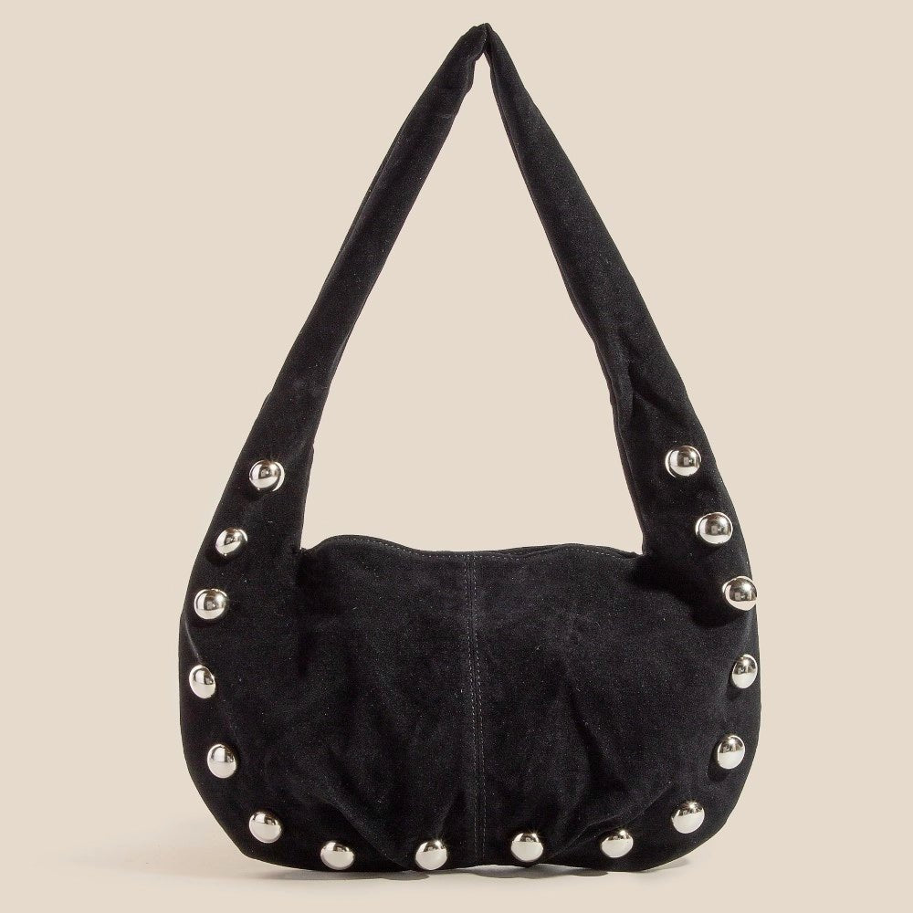 Studded Soft Hobo Shoulder Bag - Black - Revel Boutique