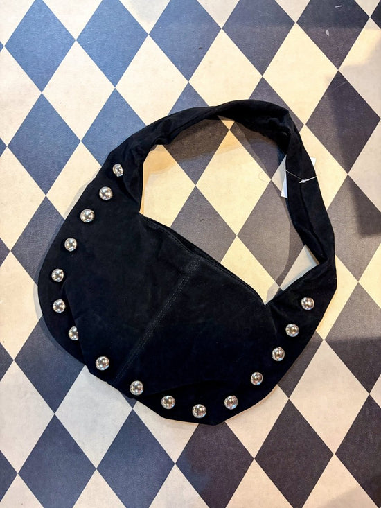 Studded Soft Hobo Shoulder Bag - Black - Revel Boutique